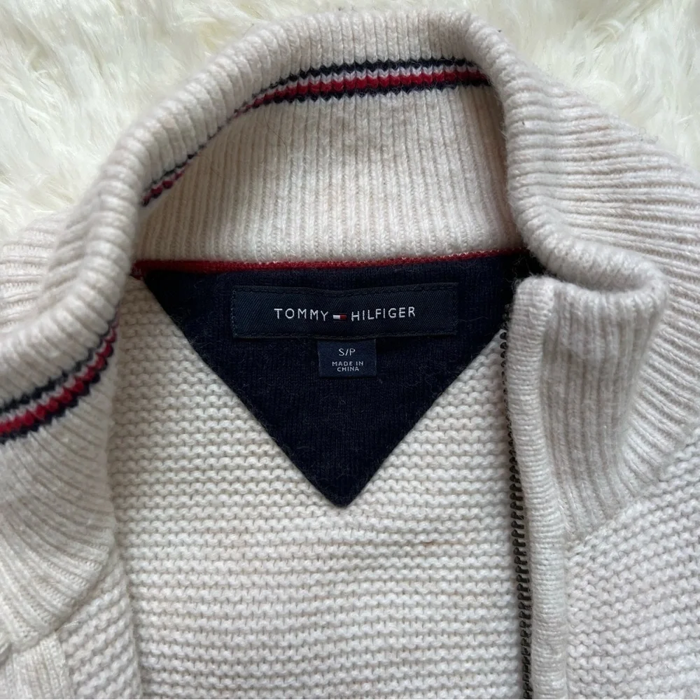 Tommy Hilfiger Cream Knit Zip Up Cardigan Sweater